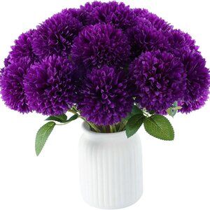 New 12 Pcs Artificial Chrysanthemums Flowers Purple Flowers, Fake Mums Silk